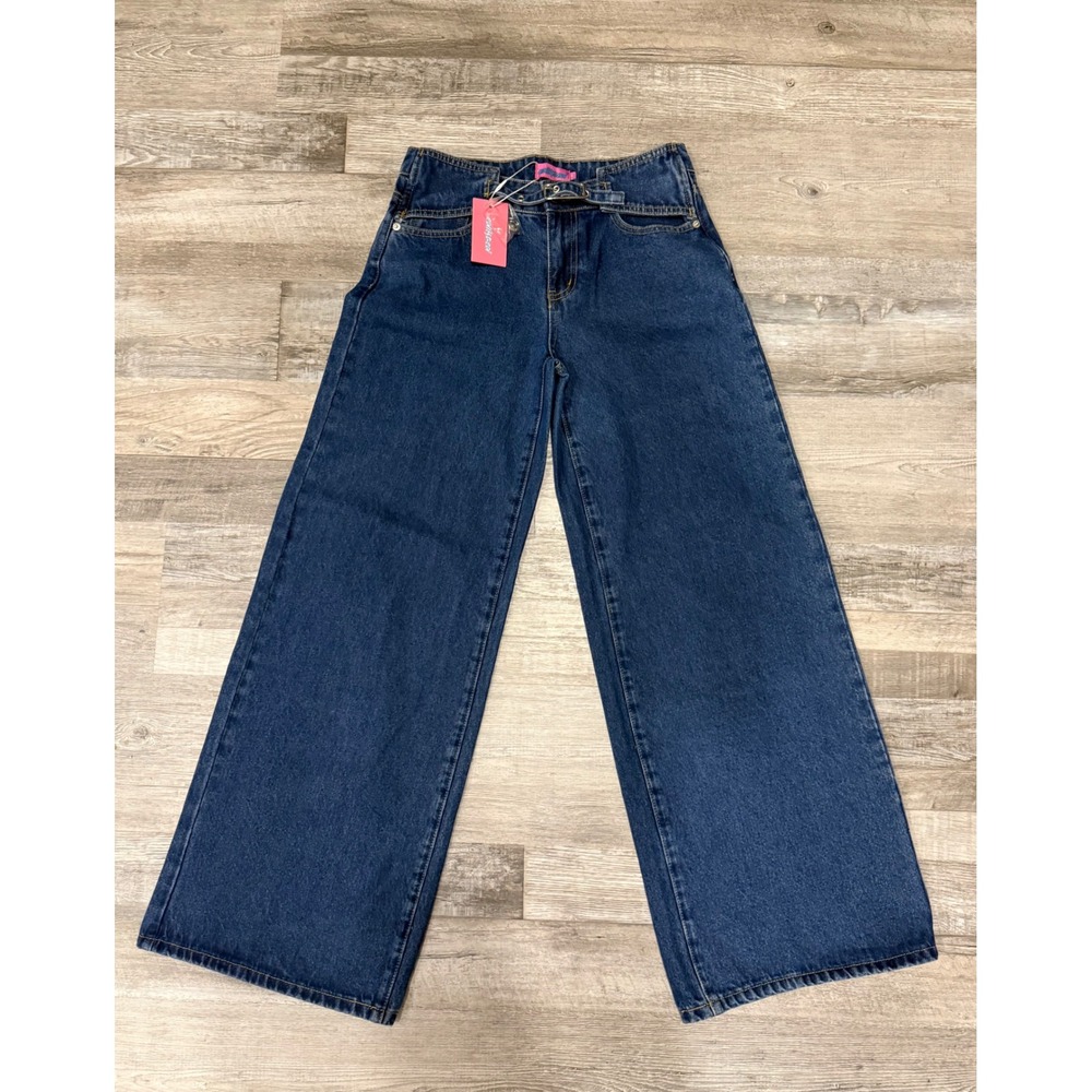 Edikted Blue Wide Leg Belted High Waist Jeans Blue Size Small NWT